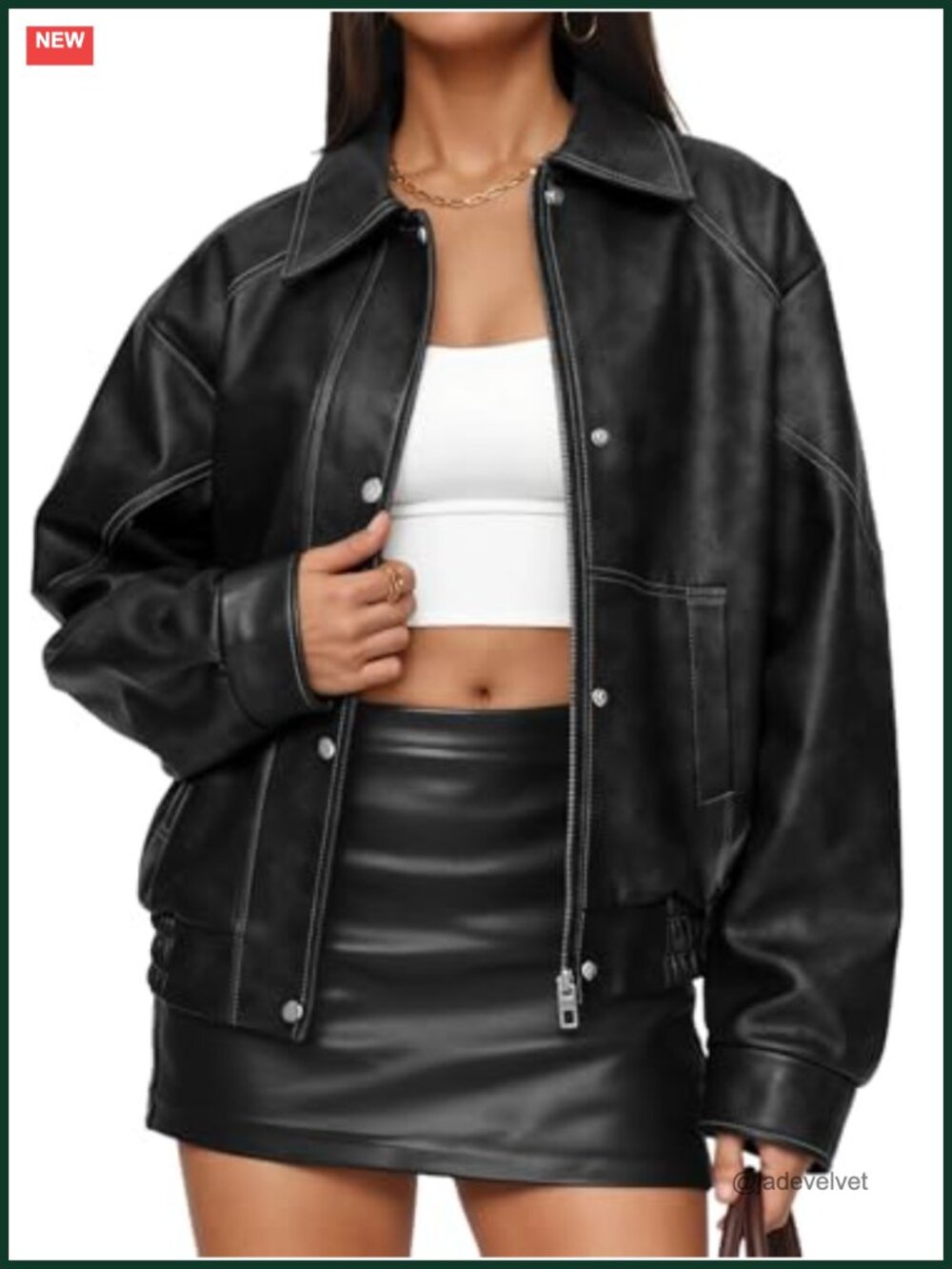 Oversized Faux Leather Moto Bomber Jacket Zip Up Moto Biker Outwear